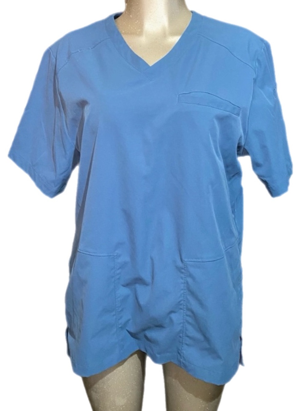 Madelita Scrub Top Shirt Light Blue 3-Pockets V Neck Pen Pockets Nurse Large